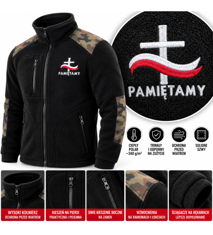 Polar Patriotyczny z Haftem Pamiętamy Krzyż, Czarny -moro